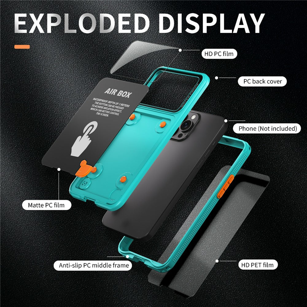 SHELLBOX Air Box-serien til iPhone 15 Pro Max Vandtæt Cover PC+TPU+PET Beskyttende Telefoncover