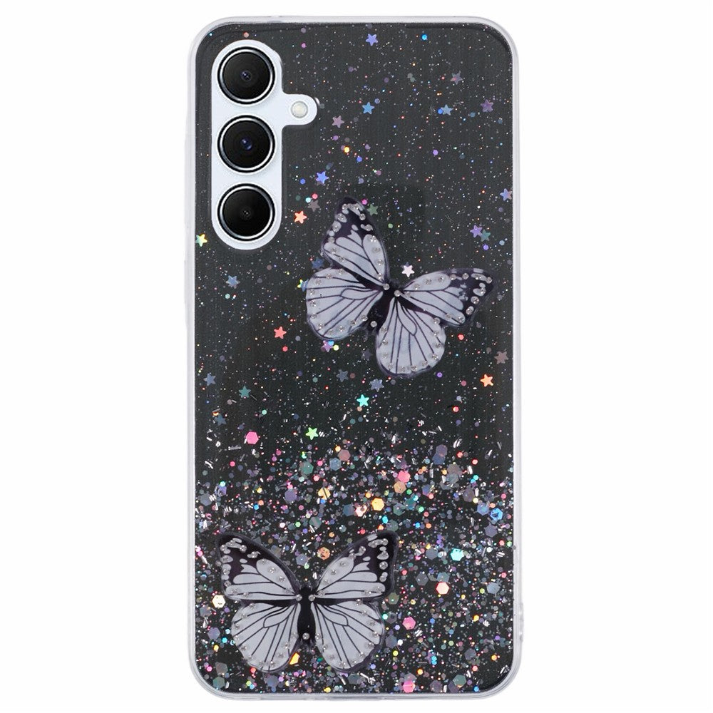 AW-serien för Samsung Galaxy A25 5G (Global) (161,0 X 76,5 X 8,3 mm) skal med glitter och fjärilsmönster i TPU-fodral