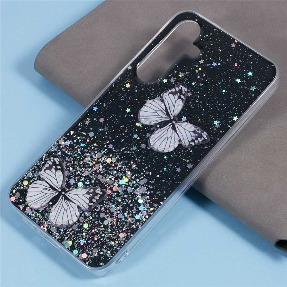 AW-serien för Samsung Galaxy A25 5G (Global) (161,0 X 76,5 X 8,3 mm) skal med glitter och fjärilsmönster i TPU-fodral