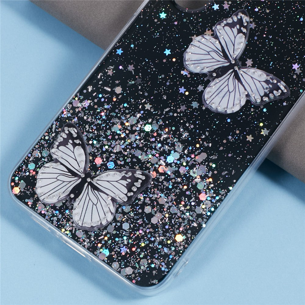 AW-serien för Samsung Galaxy A25 5G (Global) (161,0 X 76,5 X 8,3 mm) skal med glitter och fjärilsmönster i TPU-fodral