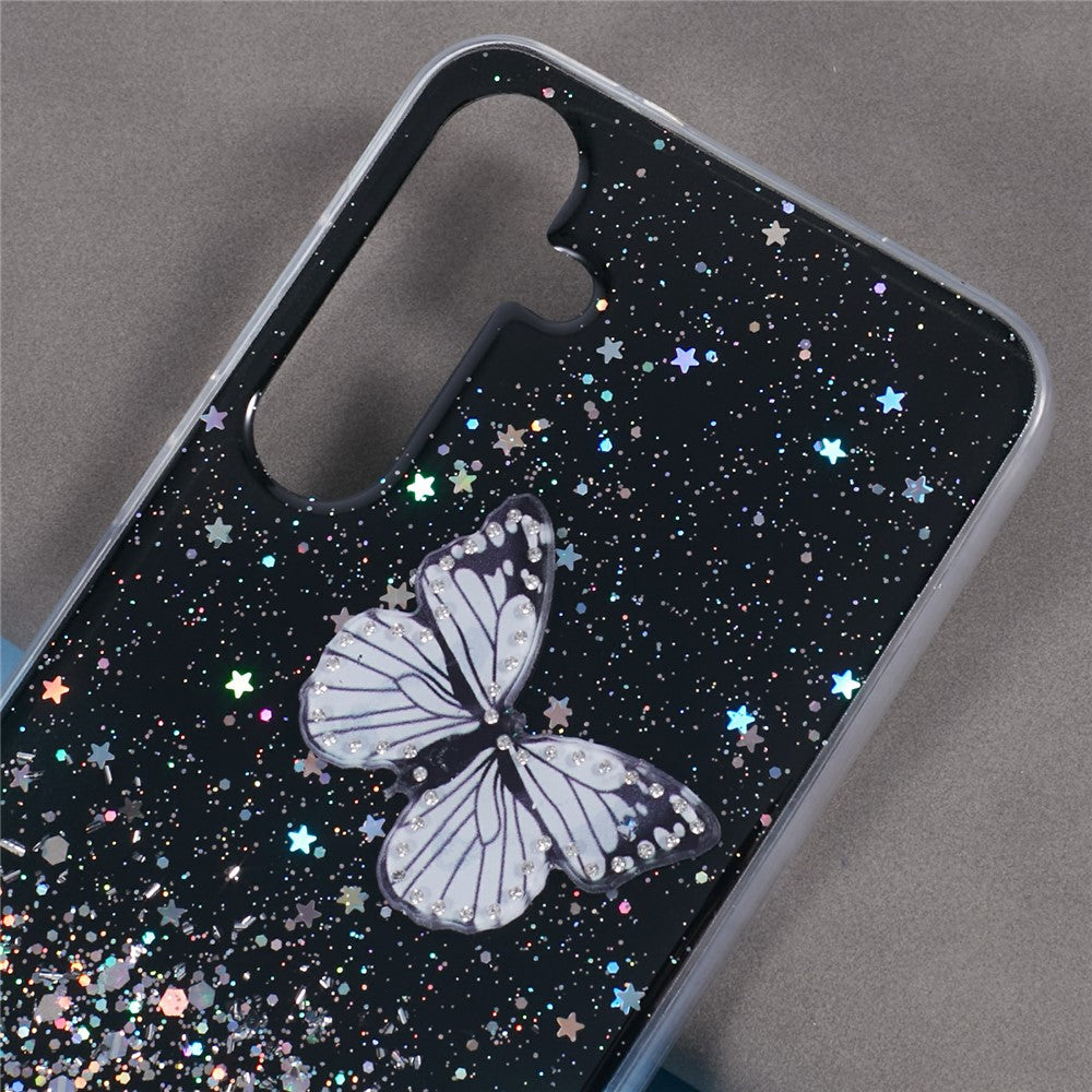 AW-serien för Samsung Galaxy A25 5G (Global) (161,0 X 76,5 X 8,3 mm) skal med glitter och fjärilsmönster i TPU-fodral