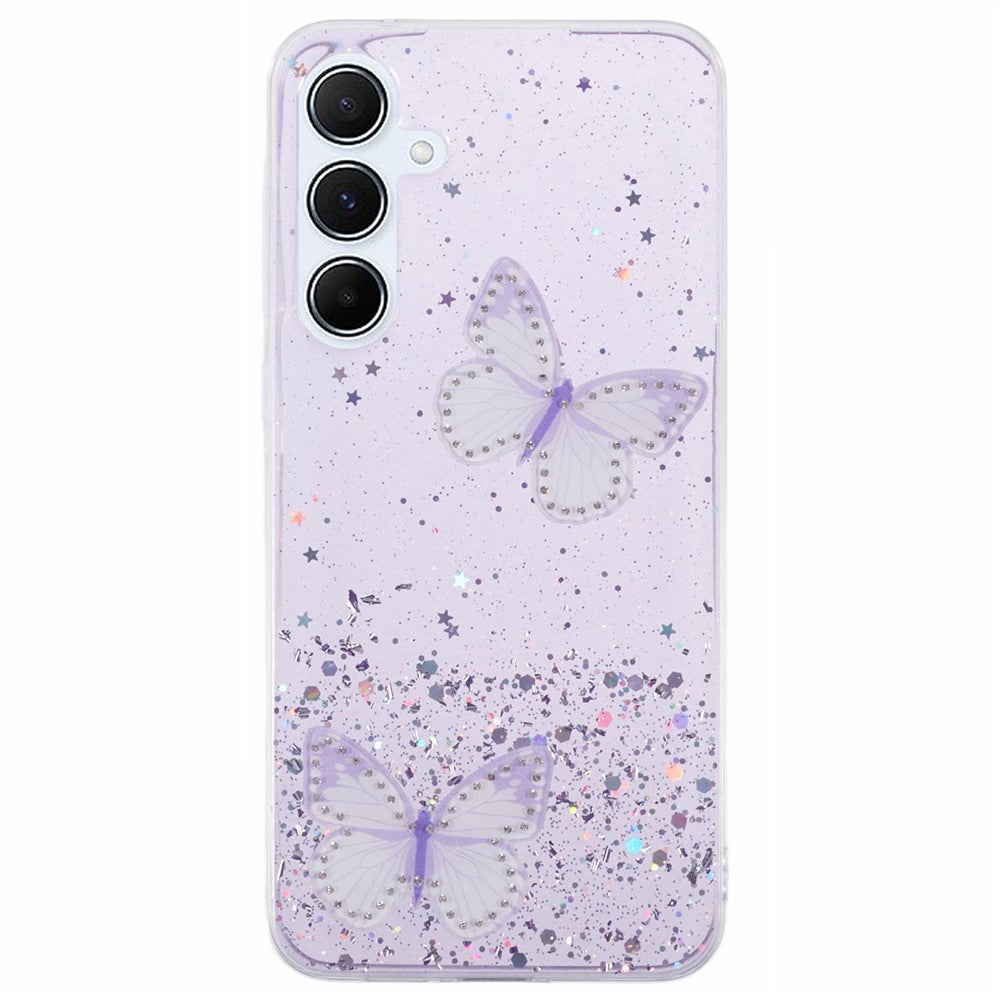 AW-serien för Samsung Galaxy A25 5G (Global) (161,0 X 76,5 X 8,3 mm) skal med glitter och fjärilsmönster i TPU-fodral