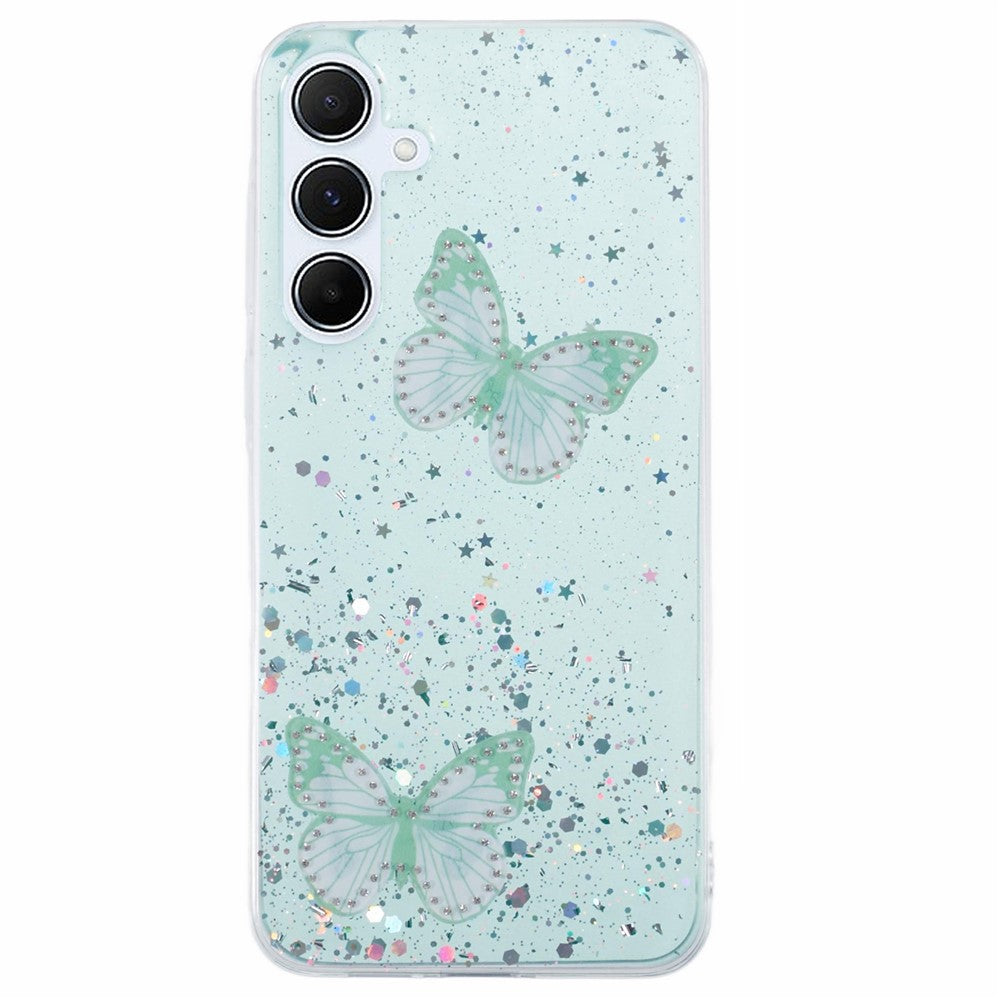AW-serien för Samsung Galaxy A25 5G (Global) (161,0 X 76,5 X 8,3 mm) skal med glitter och fjärilsmönster i TPU-fodral