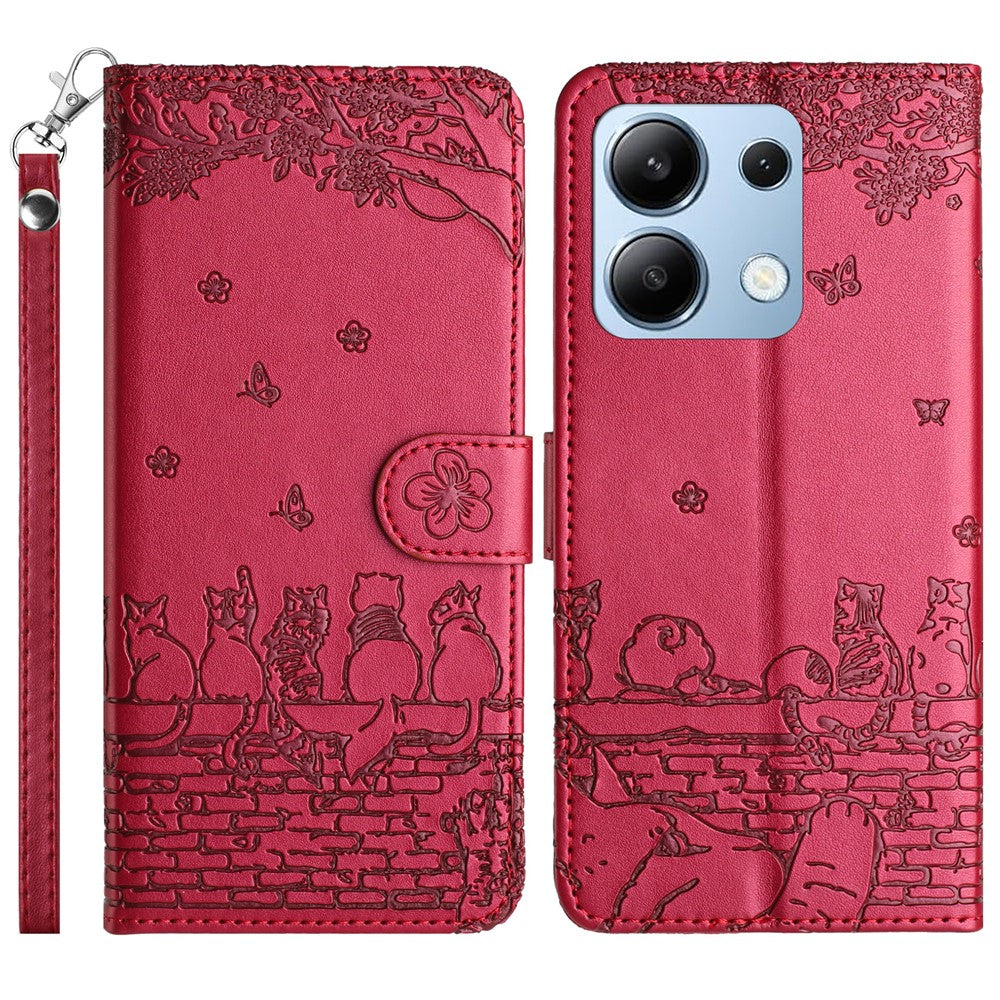 For Xiaomi Redmi Note 13 4G Case Wall Cats Pattern Imprinted Leather Wallet Phone Cover