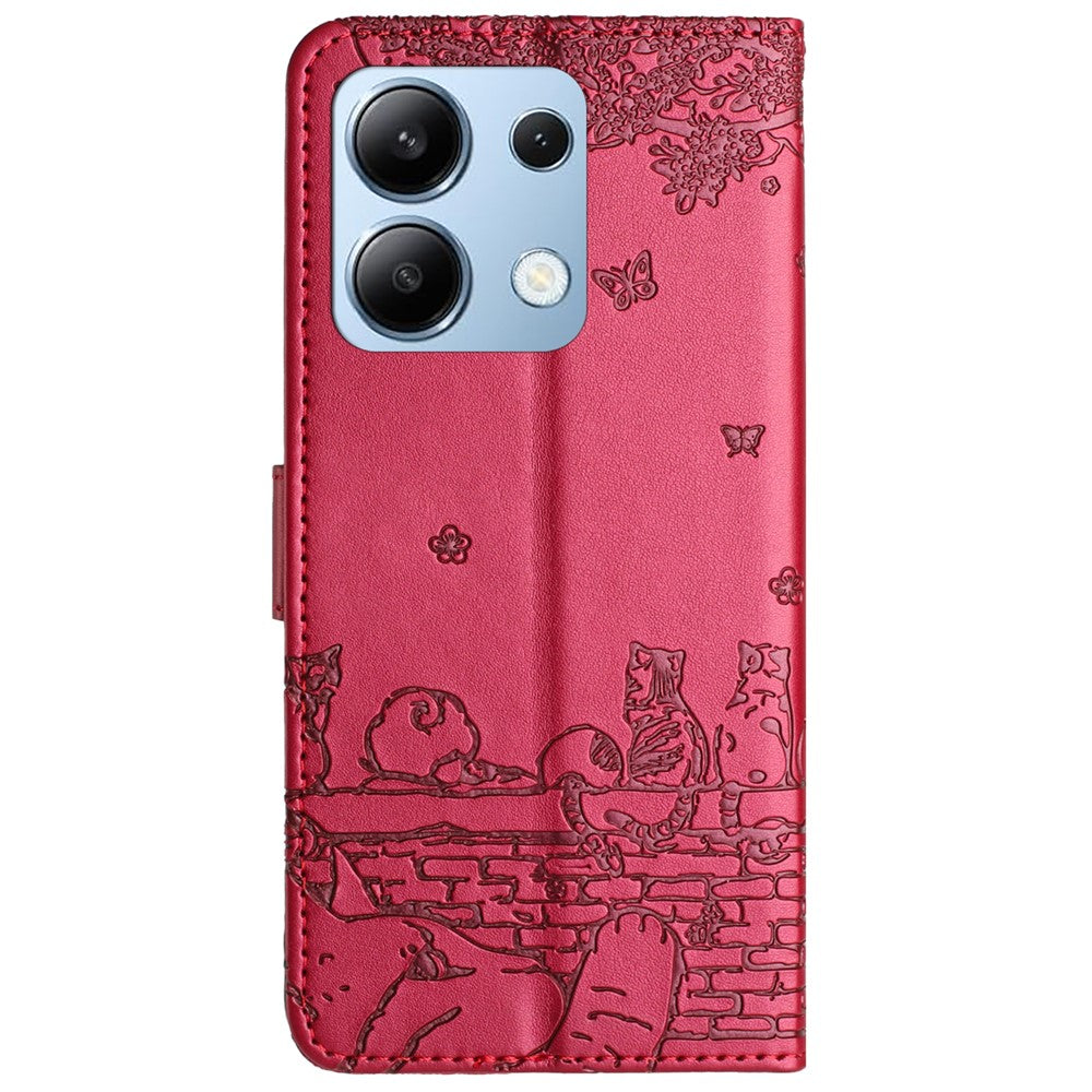 For Xiaomi Redmi Note 13 4G Case Wall Cats Pattern Imprinted Leather Wallet Phone Cover