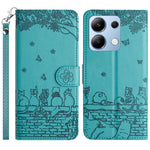 For Xiaomi Redmi Note 13 4G Case Wall Cats Pattern Imprinted Leather Wallet Phone Cover