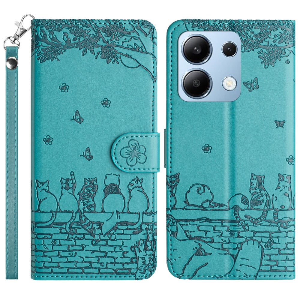 For Xiaomi Redmi Note 13 4G Case Wall Cats Pattern Imprinted Leather Wallet Phone Cover