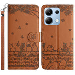 For Xiaomi Redmi Note 13 4G Case Wall Cats Pattern Imprinted Leather Wallet Phone Cover