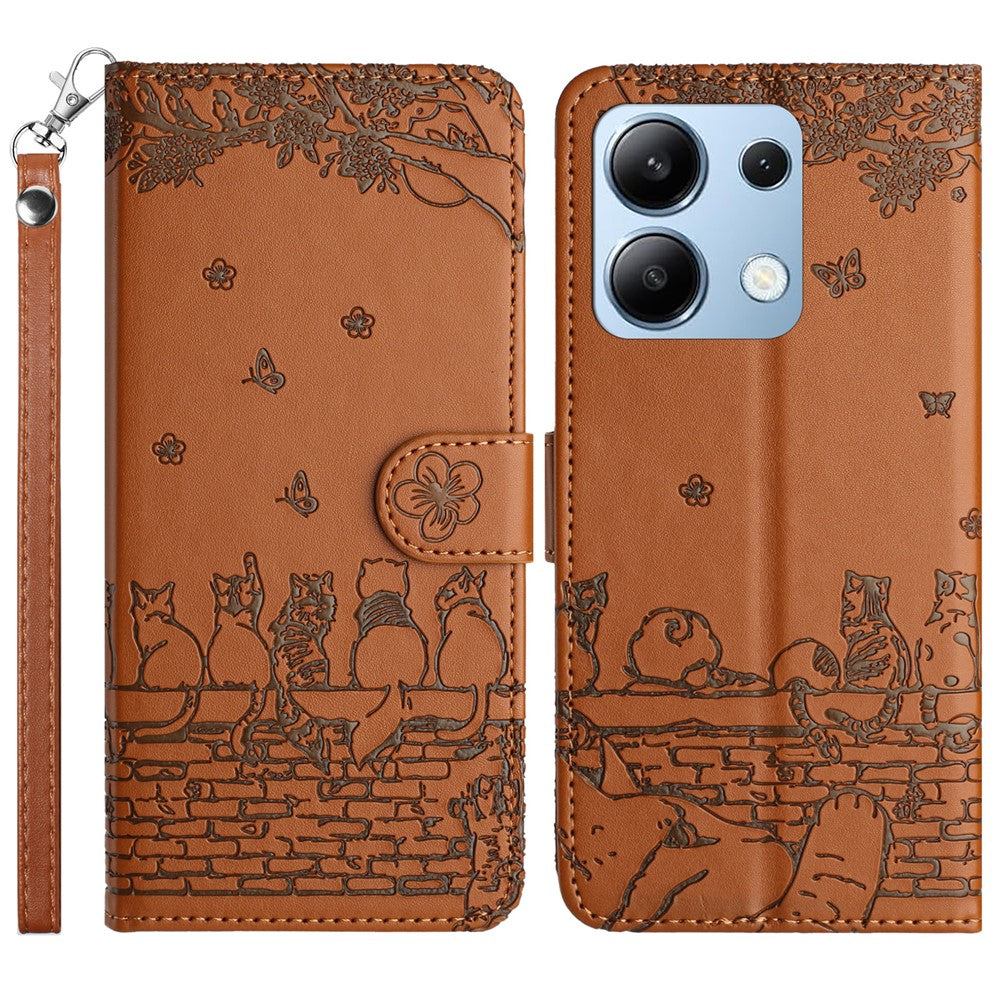 For Xiaomi Redmi Note 13 4G Case Wall Cats Pattern Imprinted Leather Wallet Phone Cover