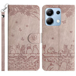 For Xiaomi Redmi Note 13 4G Case Wall Cats Pattern Imprinted Leather Wallet Phone Cover