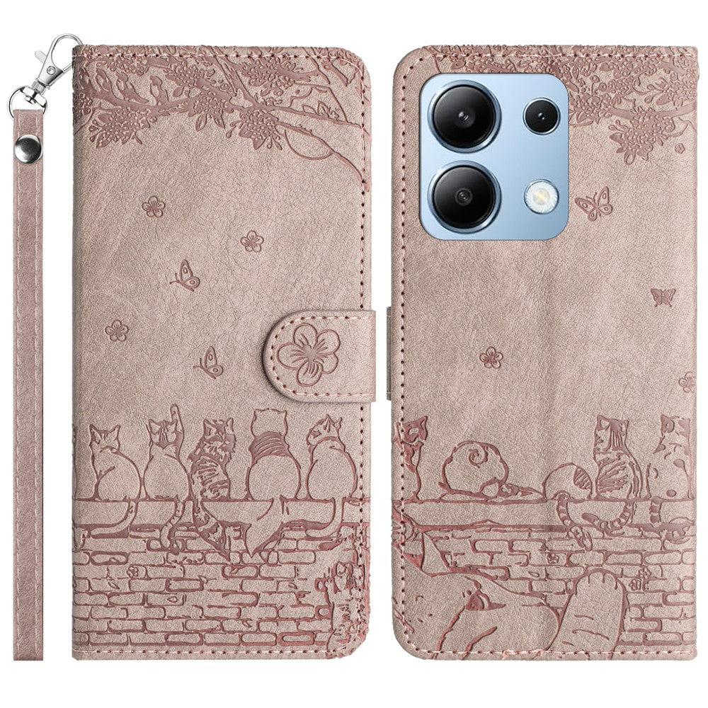 For Xiaomi Redmi Note 13 4G Case Wall Cats Pattern Imprinted Leather Wallet Phone Cover