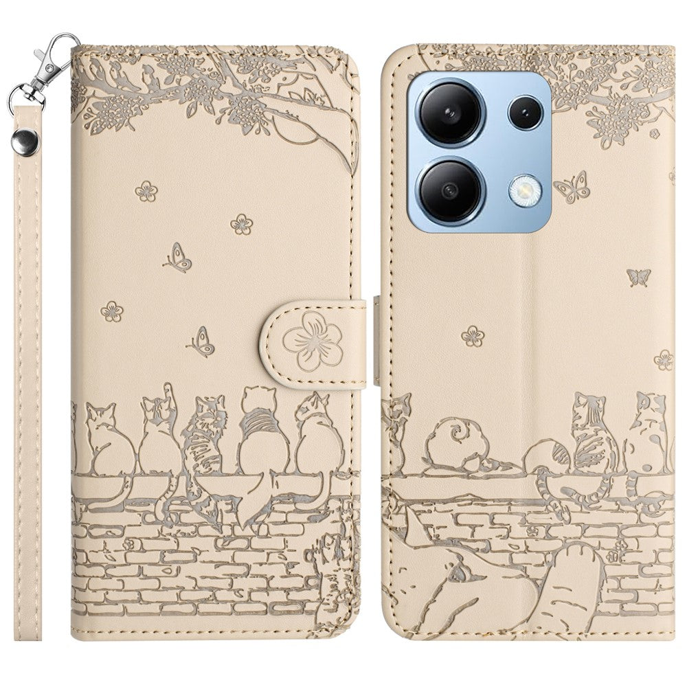 For Xiaomi Redmi Note 13 4G Case Wall Cats Pattern Imprinted Leather Wallet Phone Cover