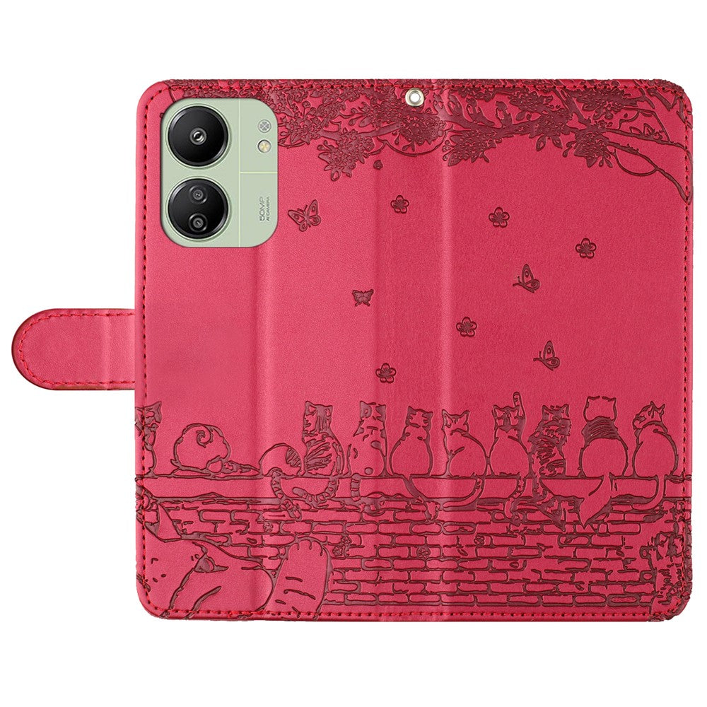 For Xiaomi Redmi 13C 4G / 5G / 13R 5G / Poco M6 5G / Poco C65 4G Case PU Leather Wallet Cover Wall Cats Pattern