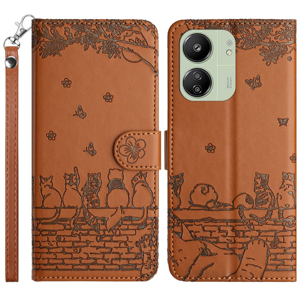 For Xiaomi Redmi 13C 4G / 5G / 13R 5G / Poco M6 5G / Poco C65 4G Case PU Leather Wallet Cover Wall Cats Pattern