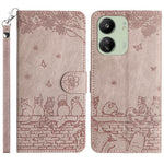For Xiaomi Redmi 13C 4G / 5G / 13R 5G / Poco M6 5G / Poco C65 4G Case PU Leather Wallet Cover Wall Cats Pattern