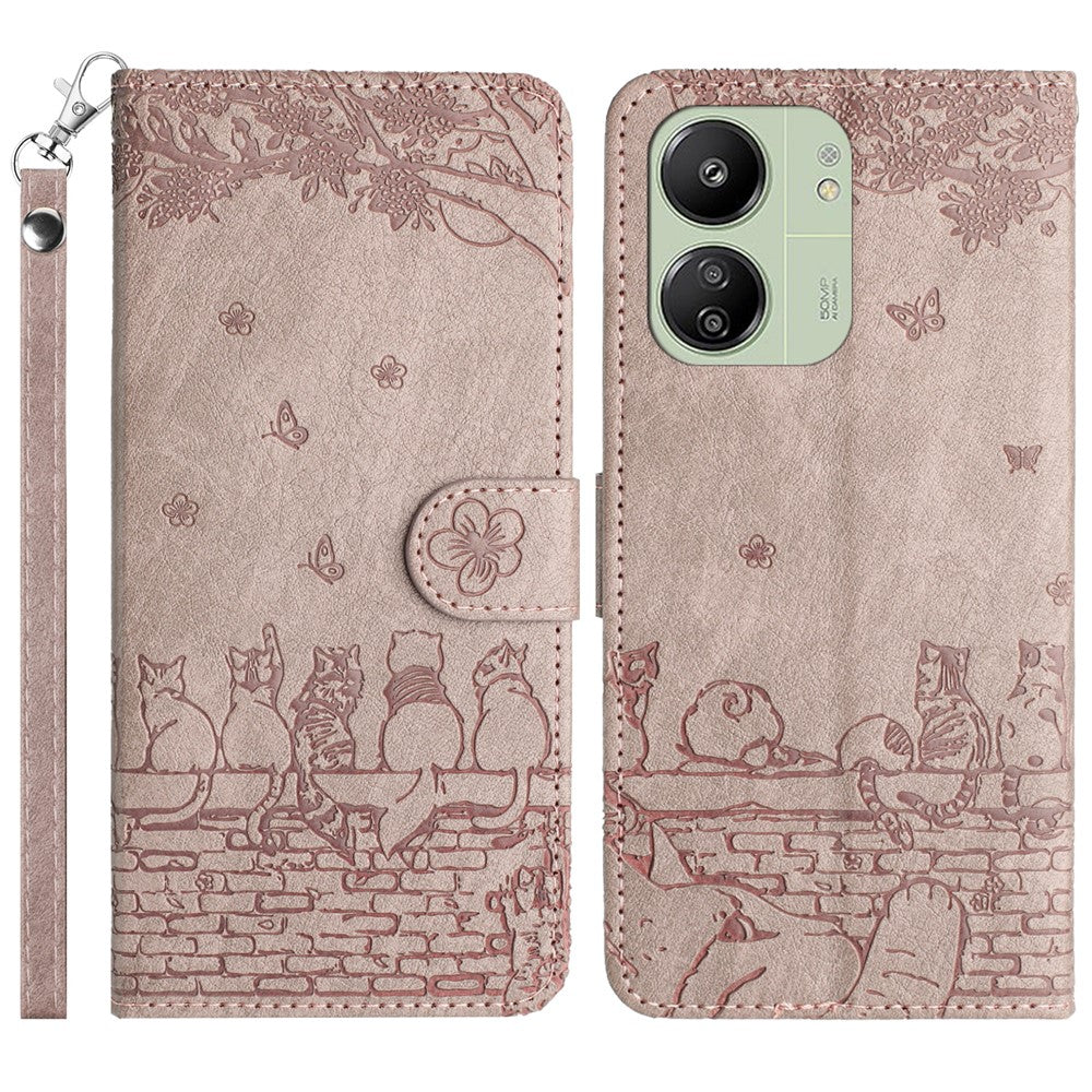 For Xiaomi Redmi 13C 4G / 5G / 13R 5G / Poco M6 5G / Poco C65 4G Case PU Leather Wallet Cover Wall Cats Pattern