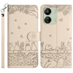 For Xiaomi Redmi 13C 4G / 5G / 13R 5G / Poco M6 5G / Poco C65 4G Case PU Leather Wallet Cover Wall Cats Pattern