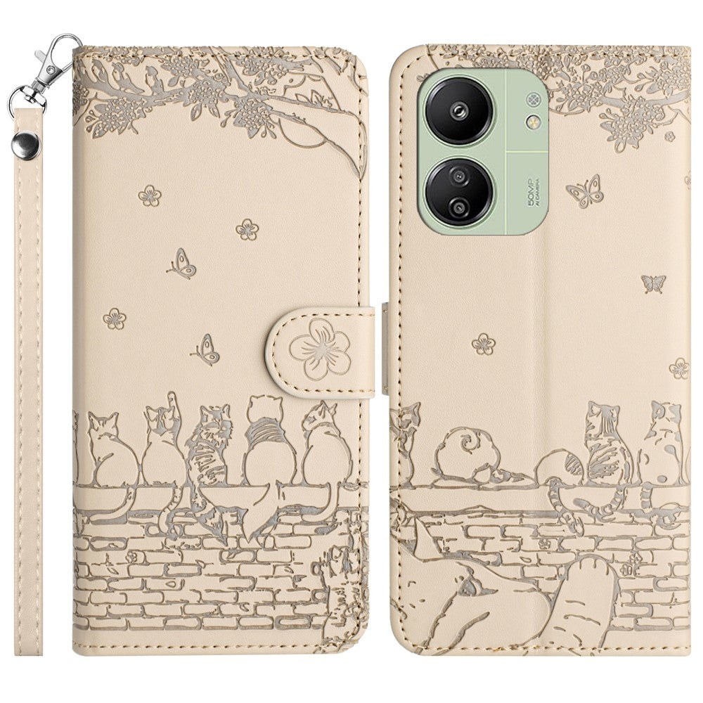 For Xiaomi Redmi 13C 4G / 5G / 13R 5G / Poco M6 5G / Poco C65 4G Case PU Leather Wallet Cover Wall Cats Pattern
