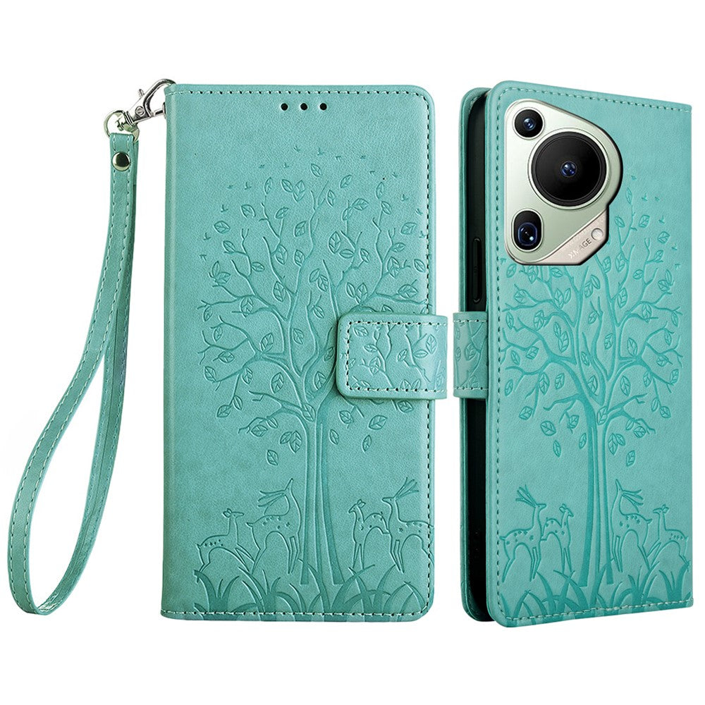 For Huawei Pura 70 Ultra Case PU Leather Wallet Stand Floral Phone Cover with Hand Strap