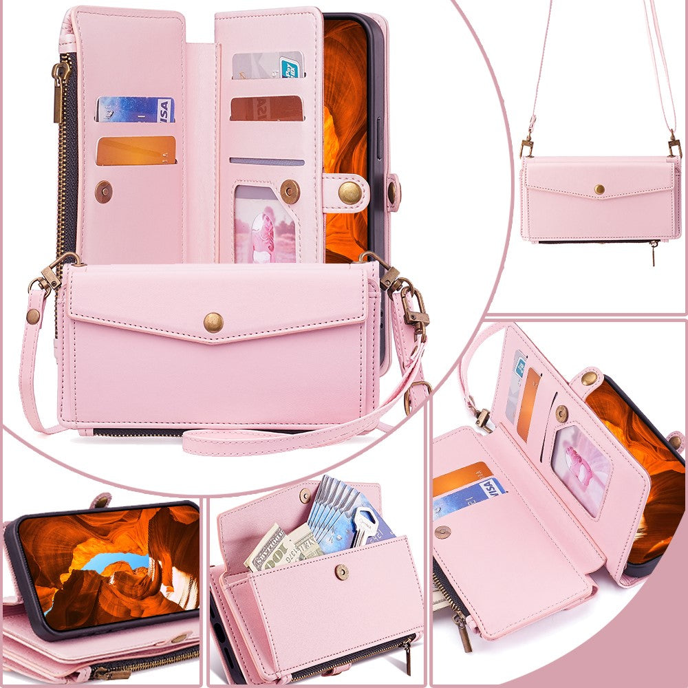 For Huawei Pura 70 Ultra Cell Phone Case Zipper Pocket Leather Wallet Stand Cover with 2 Straps
