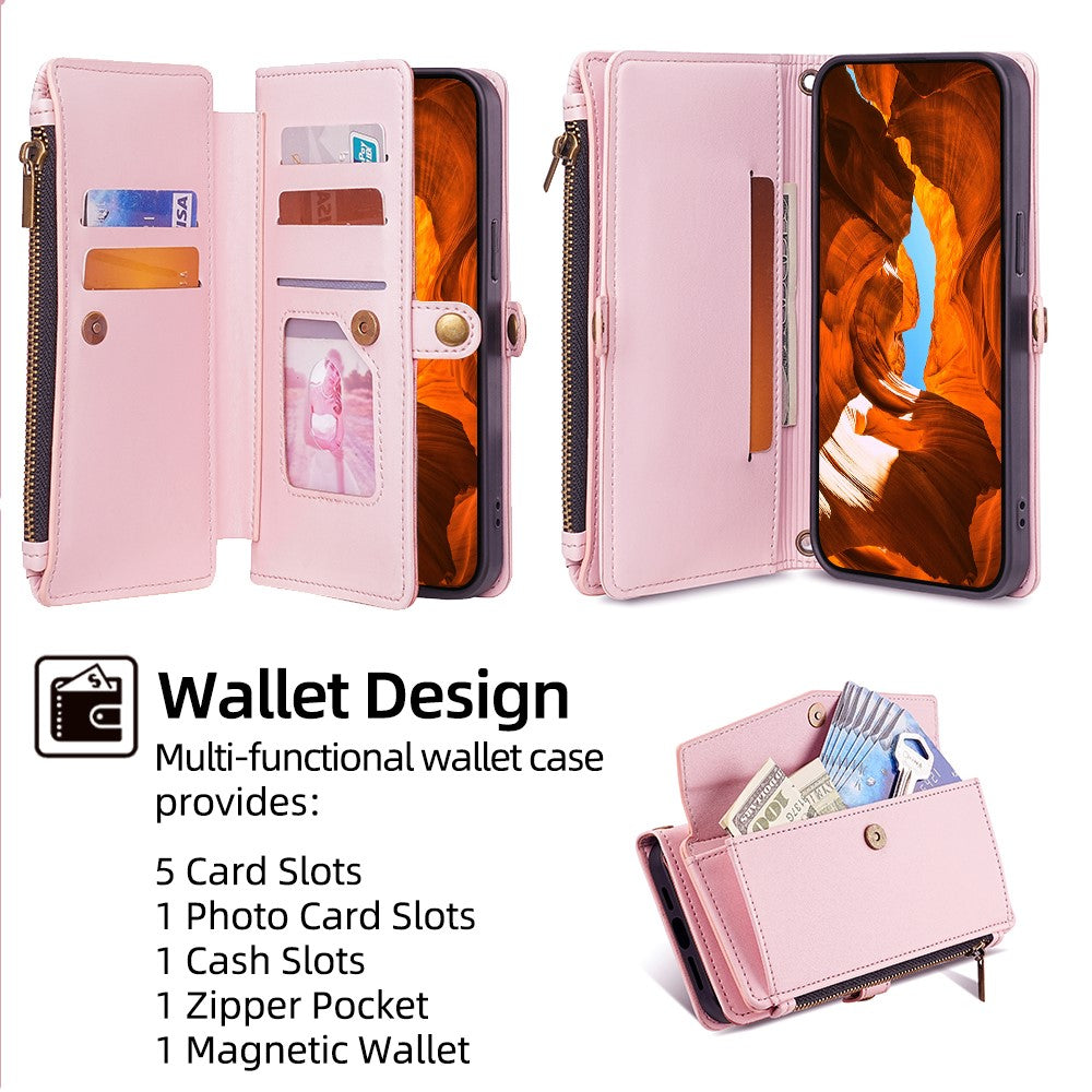 For Huawei Pura 70 Ultra Cell Phone Case Zipper Pocket Leather Wallet Stand Cover with 2 Straps