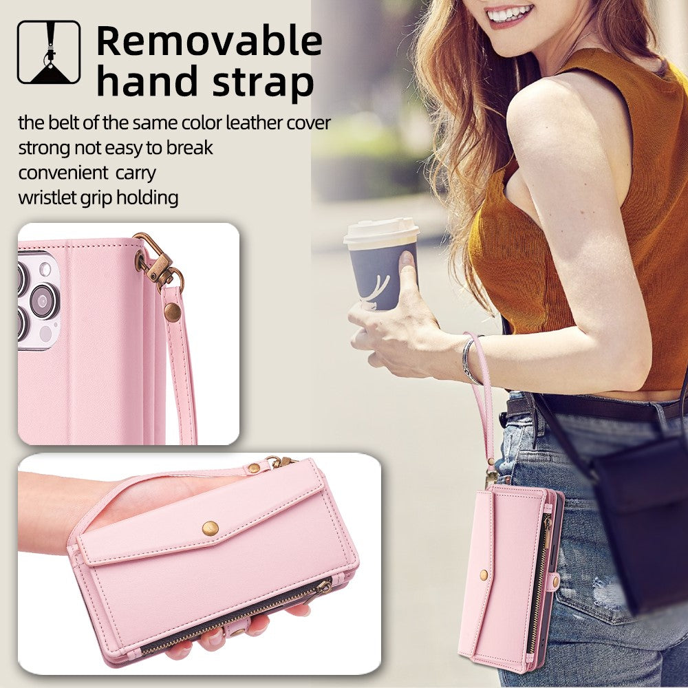 For Huawei Pura 70 Ultra Cell Phone Case Zipper Pocket Leather Wallet Stand Cover with 2 Straps