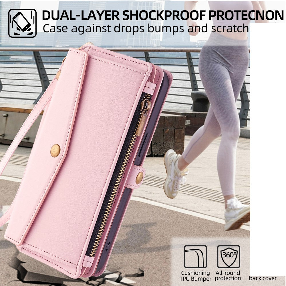 For Huawei Pura 70 Ultra Cell Phone Case Zipper Pocket Leather Wallet Stand Cover with 2 Straps