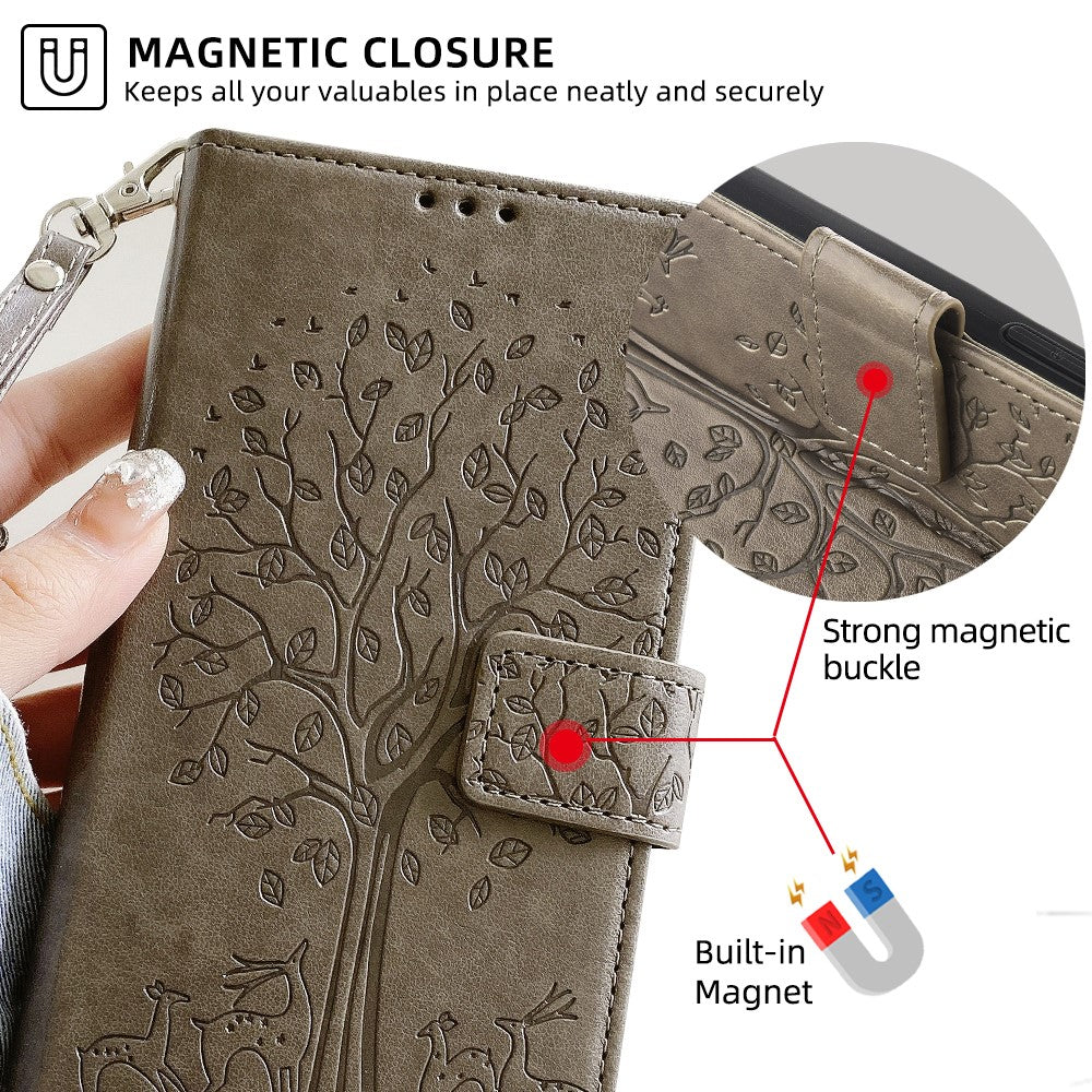 For Huawei Pura 70 Case PU Leather Wallet Phone Cover Tree Deer Imprinted