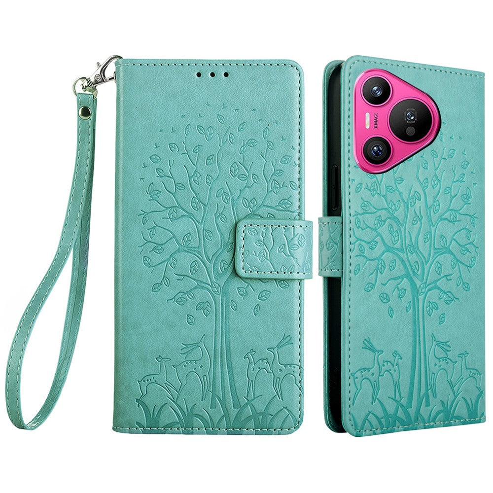 For Huawei Pura 70 Case PU Leather Wallet Phone Cover Tree Deer Imprinted