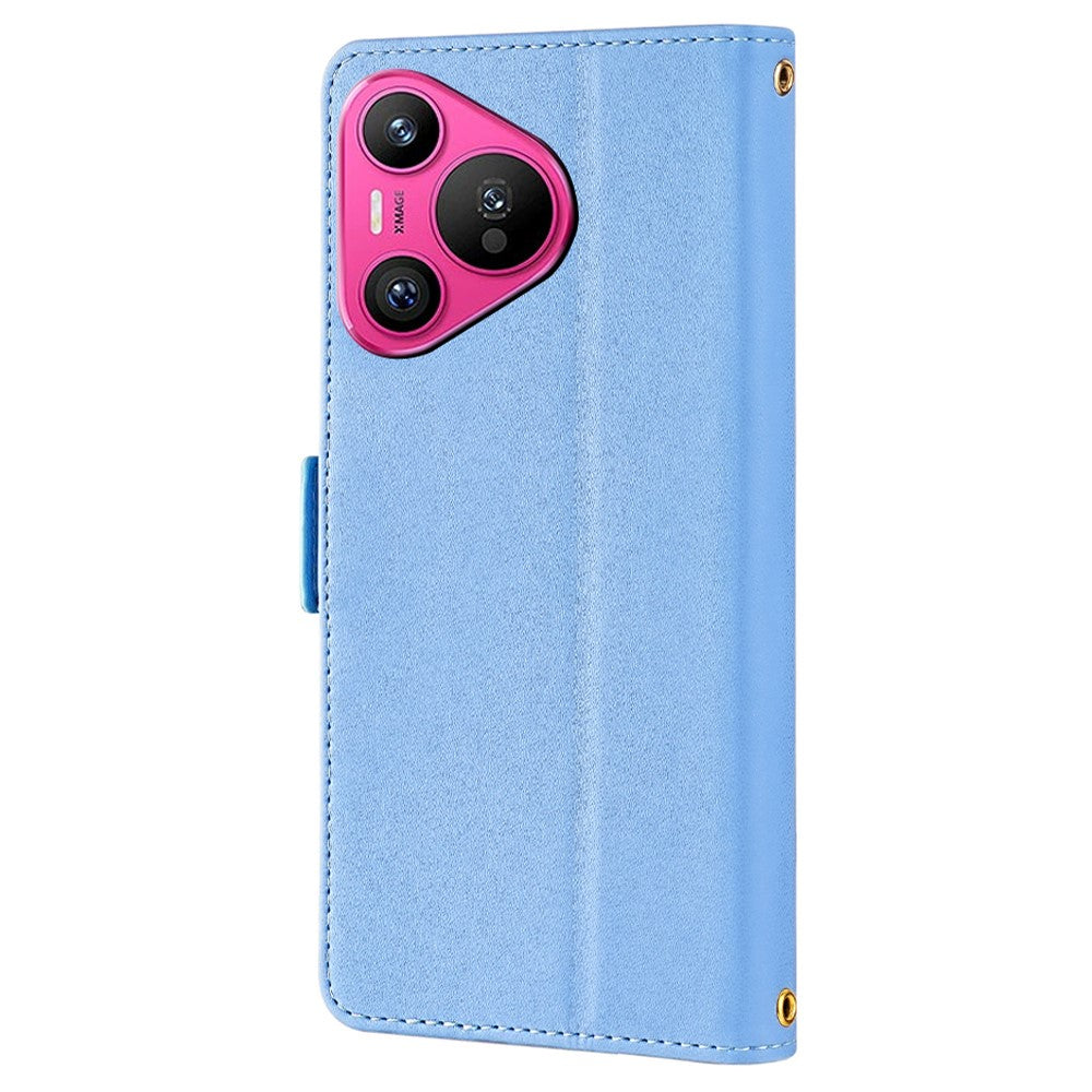 For Huawei Pura 70 Case PU Leather Wallet Stand Phone Cover with Crossbody Shoulder Strap