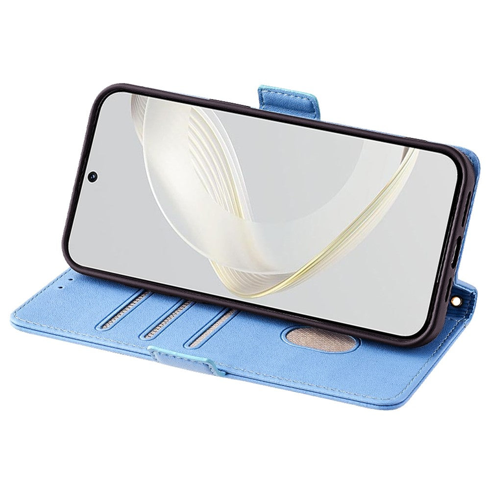 For Huawei Pura 70 Case PU Leather Wallet Stand Phone Cover with Crossbody Shoulder Strap
