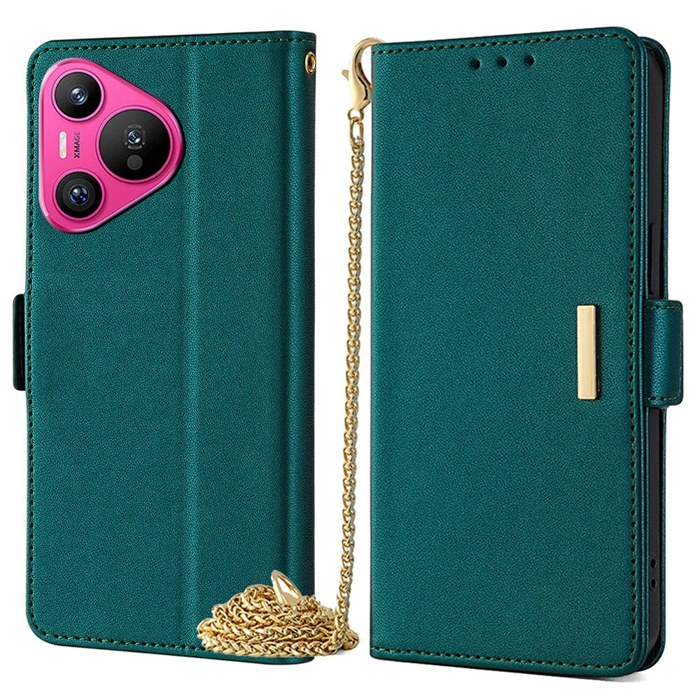 For Huawei Pura 70 Case PU Leather Wallet Stand Phone Cover with Crossbody Shoulder Strap