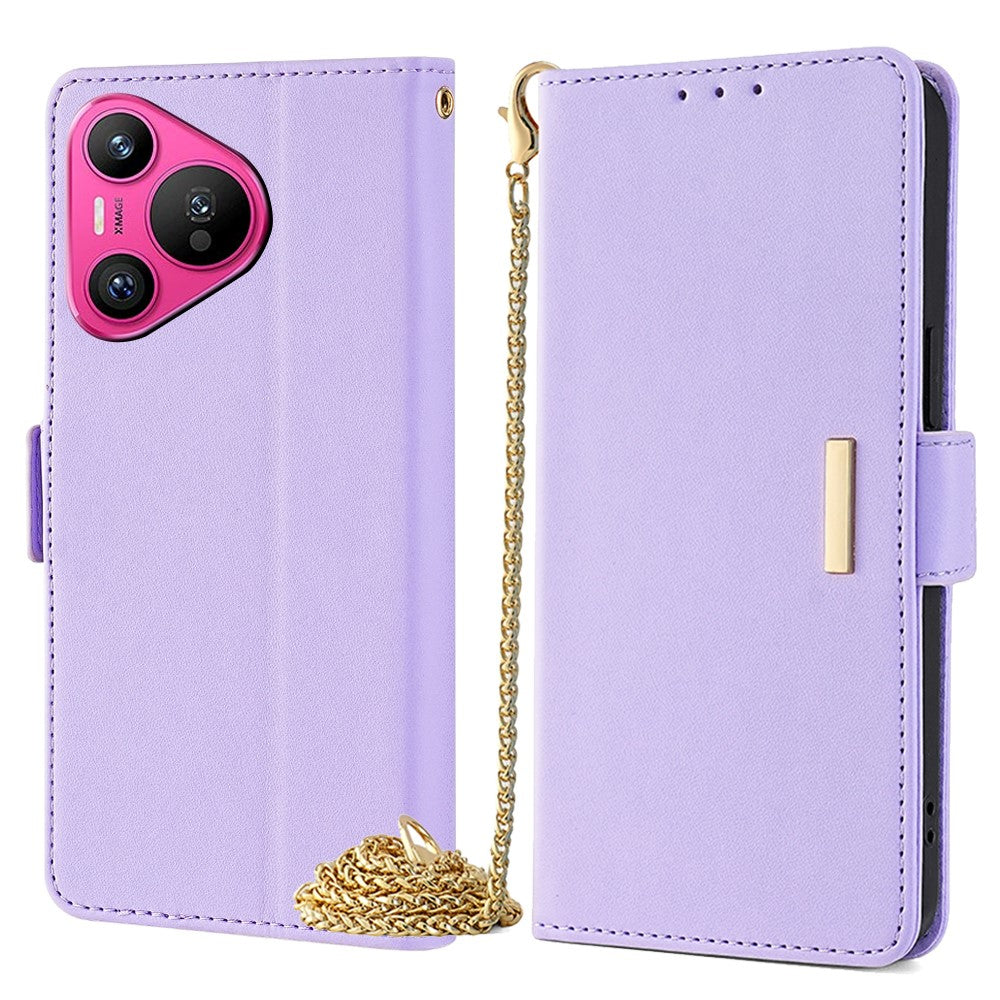 For Huawei Pura 70 Case PU Leather Wallet Stand Phone Cover with Crossbody Shoulder Strap
