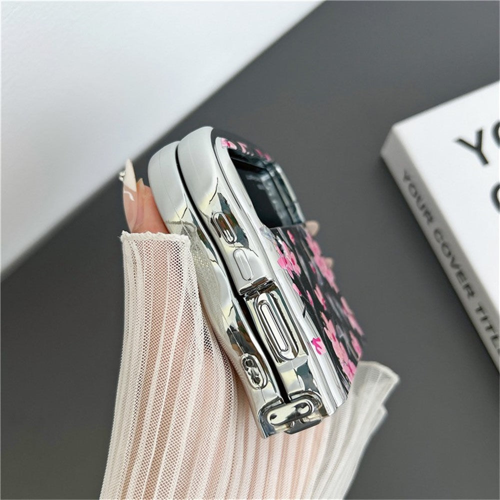 For Samsung Galaxy Z Flip3 5G Case Flower Pattern Electroplated Wavy Edge Soft TPU Phone Cover
