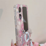 For Oppo Find N2 Flip 5G Case Flower Pattern Printing PC Phone Cover with Flower Charm Chain