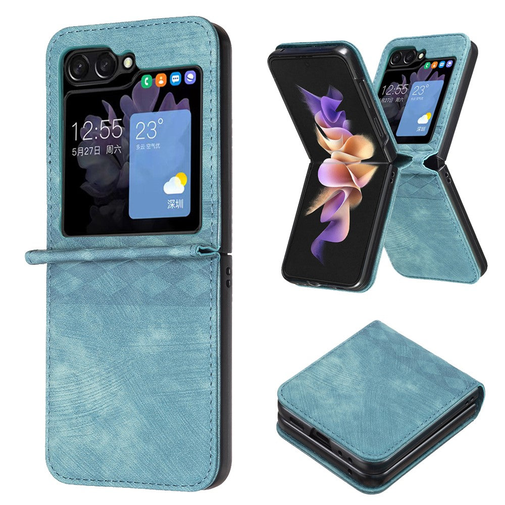 For Samsung Galaxy Z Flip7 FE 5G / Z Flip6 5G / Z Flip5 5G Case Grid Pattern Imprint Leather Shockproof Phone Cover