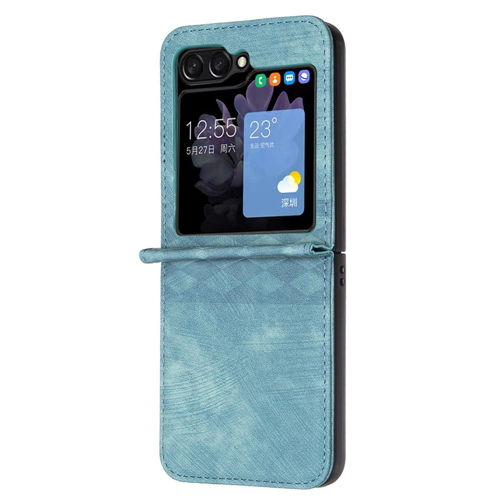 For Samsung Galaxy Z Flip7 FE 5G / Z Flip6 5G / Z Flip5 5G Case Grid Pattern Imprint Leather Shockproof Phone Cover