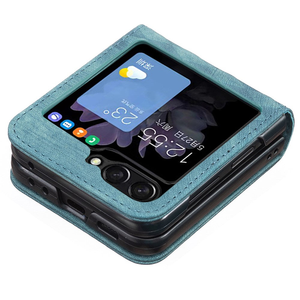 For Samsung Galaxy Z Flip7 FE 5G / Z Flip6 5G / Z Flip5 5G Case Grid Pattern Imprint Leather Shockproof Phone Cover