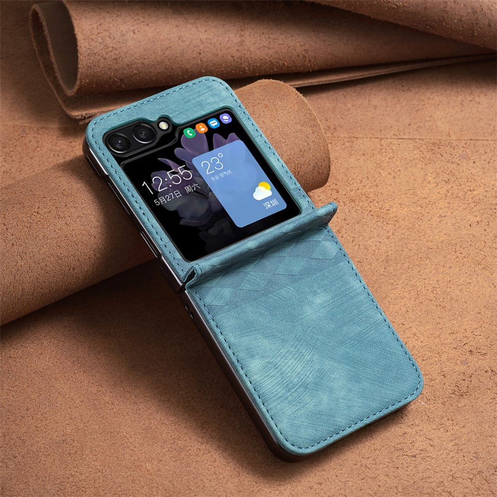 For Samsung Galaxy Z Flip7 FE 5G / Z Flip6 5G / Z Flip5 5G Case Grid Pattern Imprint Leather Shockproof Phone Cover