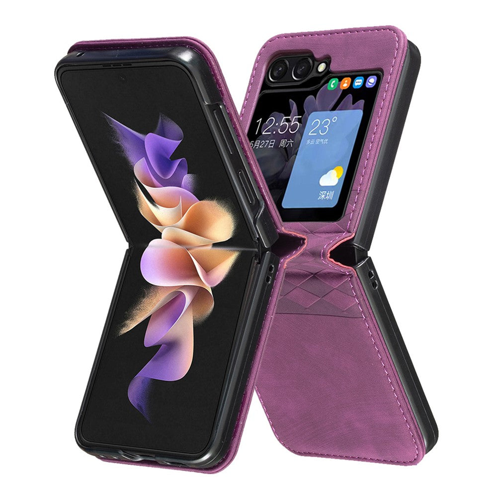 For Samsung Galaxy Z Flip7 FE 5G / Z Flip6 5G / Z Flip5 5G Case Grid Pattern Imprint Leather Shockproof Phone Cover