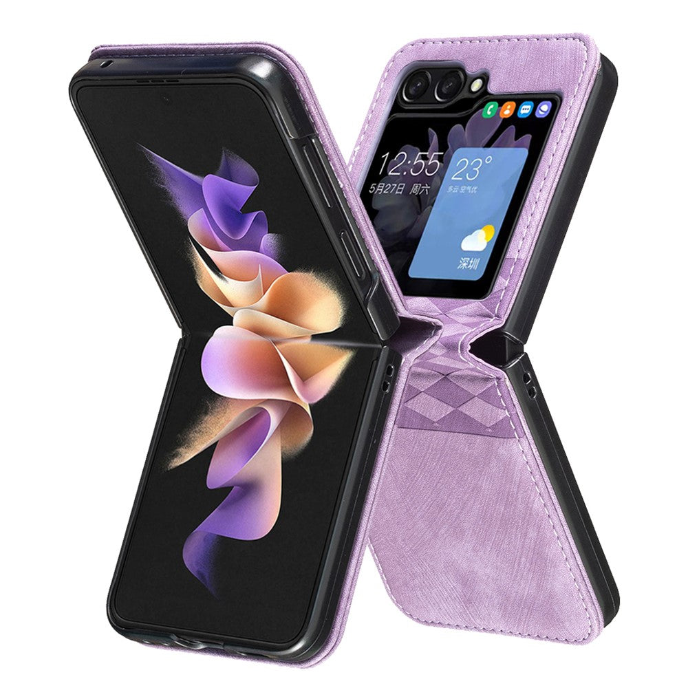 For Samsung Galaxy Z Flip7 FE 5G / Z Flip6 5G / Z Flip5 5G Case Grid Pattern Imprint Leather Shockproof Phone Cover