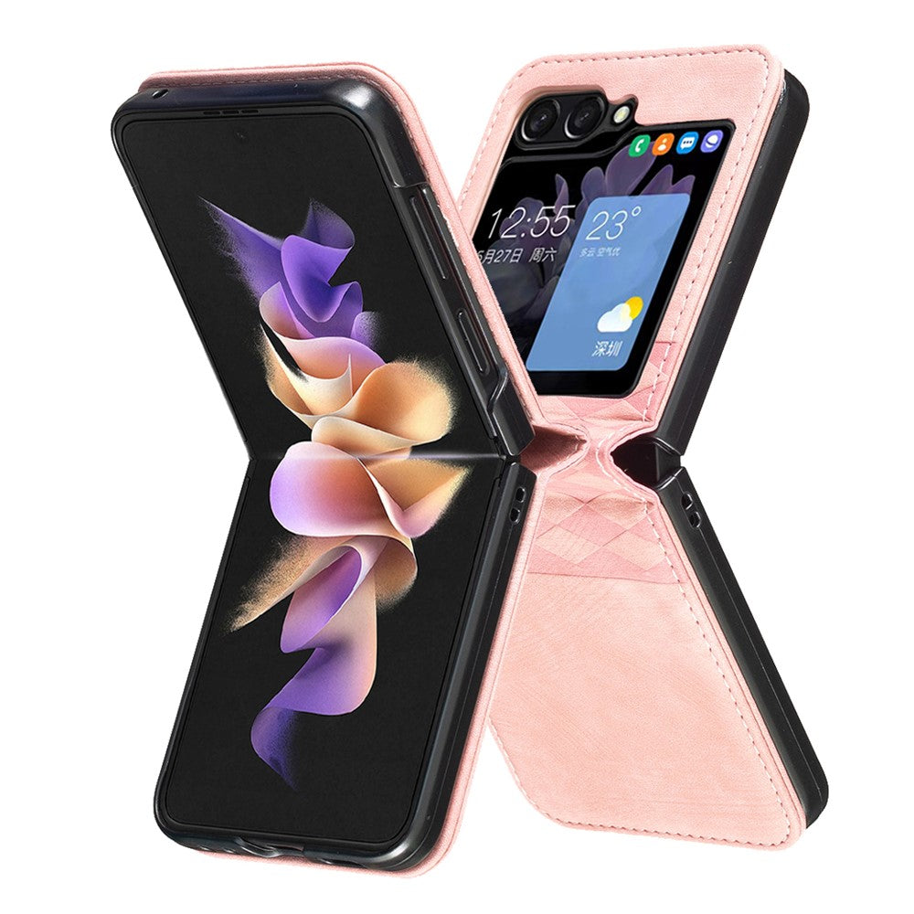 For Samsung Galaxy Z Flip7 FE 5G / Z Flip6 5G / Z Flip5 5G Case Grid Pattern Imprint Leather Shockproof Phone Cover