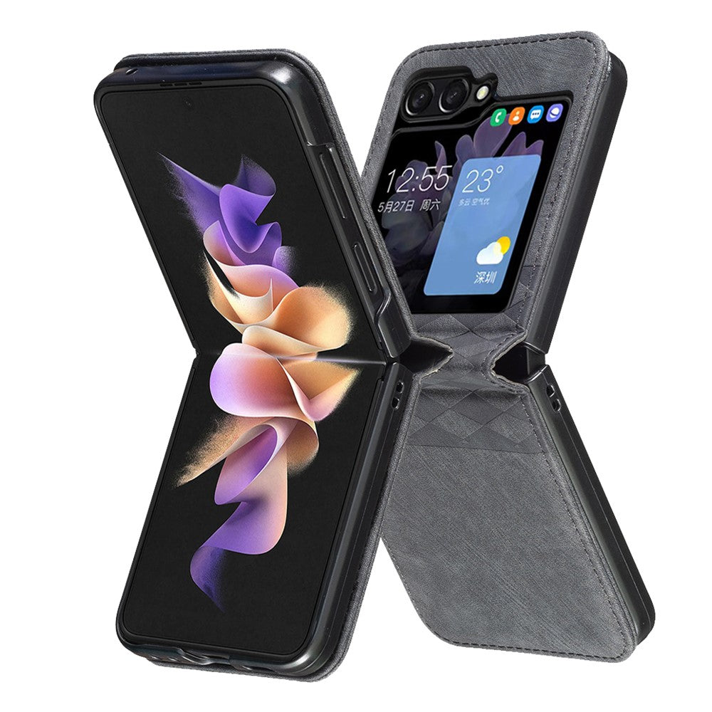 For Samsung Galaxy Z Flip7 FE 5G / Z Flip6 5G / Z Flip5 5G Case Grid Pattern Imprint Leather Shockproof Phone Cover
