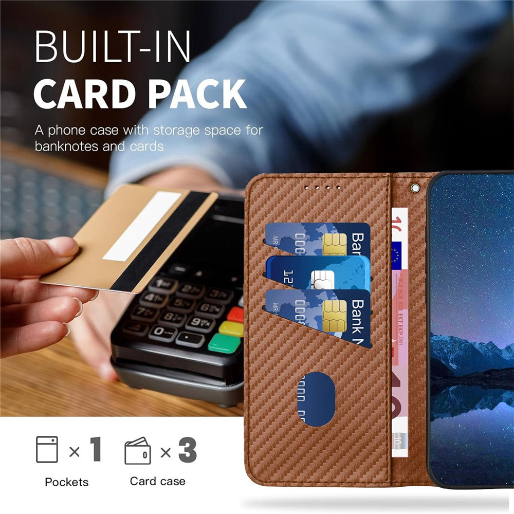 YX0070 For Xiaomi Redmi Note 13 4G PU Leather Phone Case Carbon Fiber Texture Stand Phone Cover