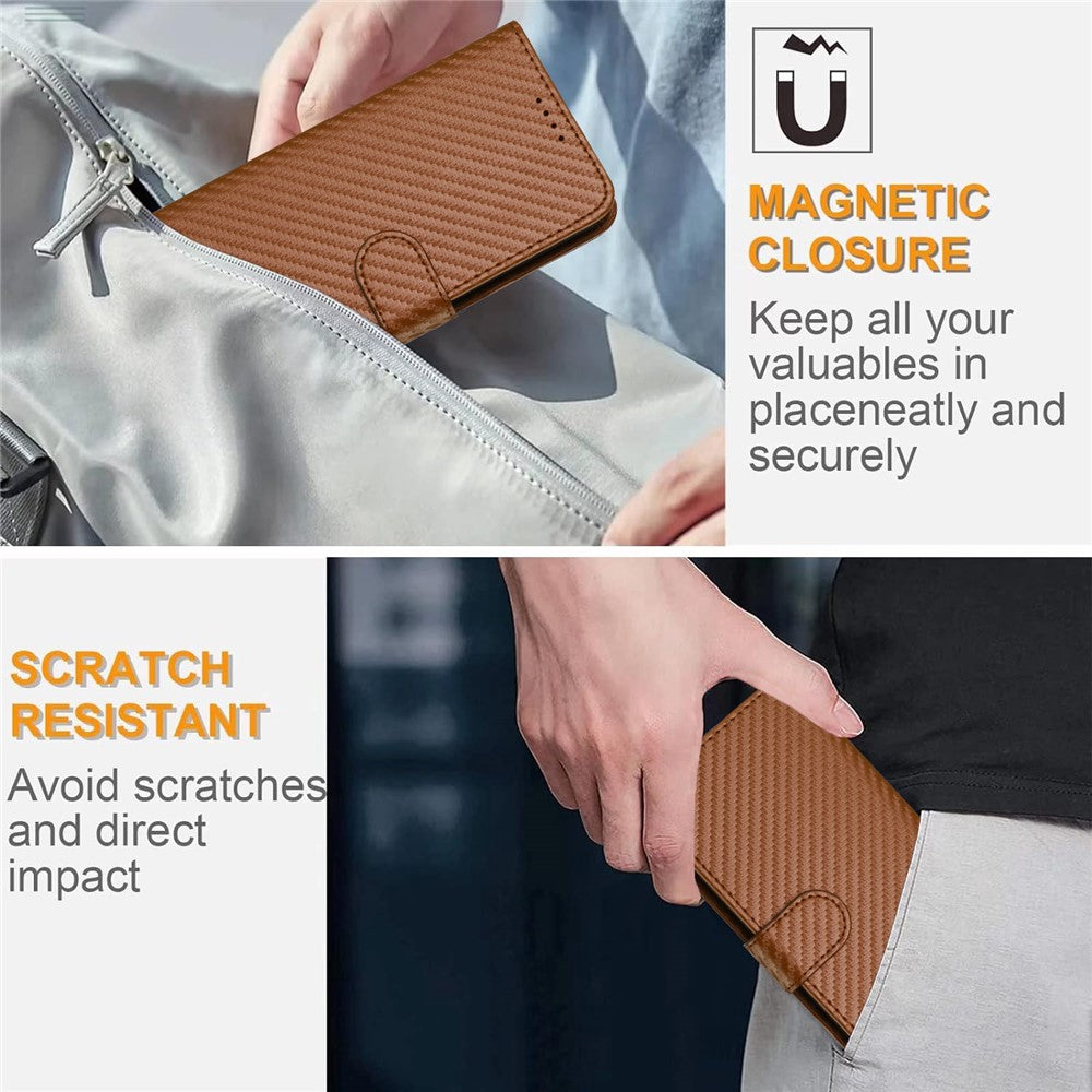 YX0070 For Xiaomi Redmi Note 13 4G PU Leather Phone Case Carbon Fiber Texture Stand Phone Cover