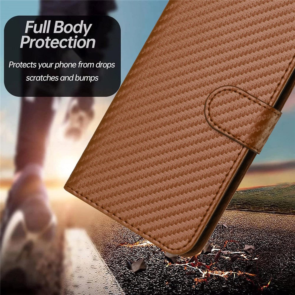 YX0070 For Xiaomi Redmi Note 13 4G PU Leather Phone Case Carbon Fiber Texture Stand Phone Cover