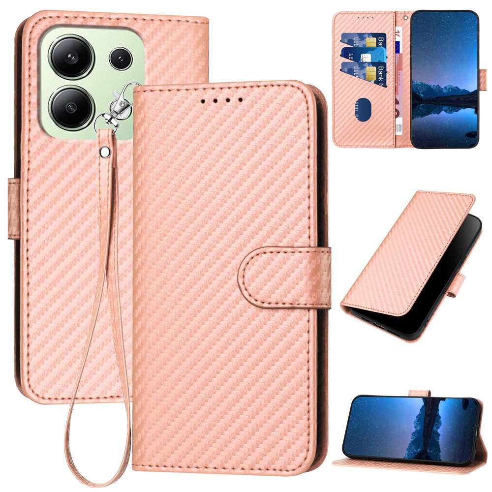 YX0070 For Xiaomi Redmi Note 13 4G PU Leather Phone Case Carbon Fiber Texture Stand Phone Cover