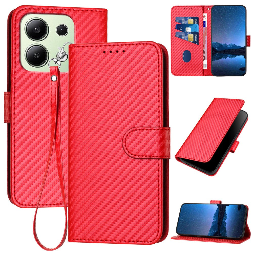 YX0070 For Xiaomi Redmi Note 13 4G PU Leather Phone Case Carbon Fiber Texture Stand Phone Cover