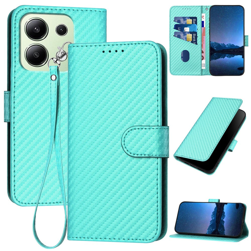 YX0070 For Xiaomi Redmi Note 13 4G PU Leather Phone Case Carbon Fiber Texture Stand Phone Cover