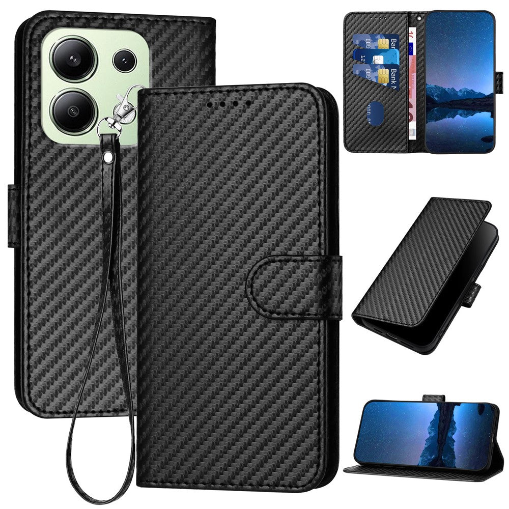 YX0070 For Xiaomi Redmi Note 13 4G PU Leather Phone Case Carbon Fiber Texture Stand Phone Cover